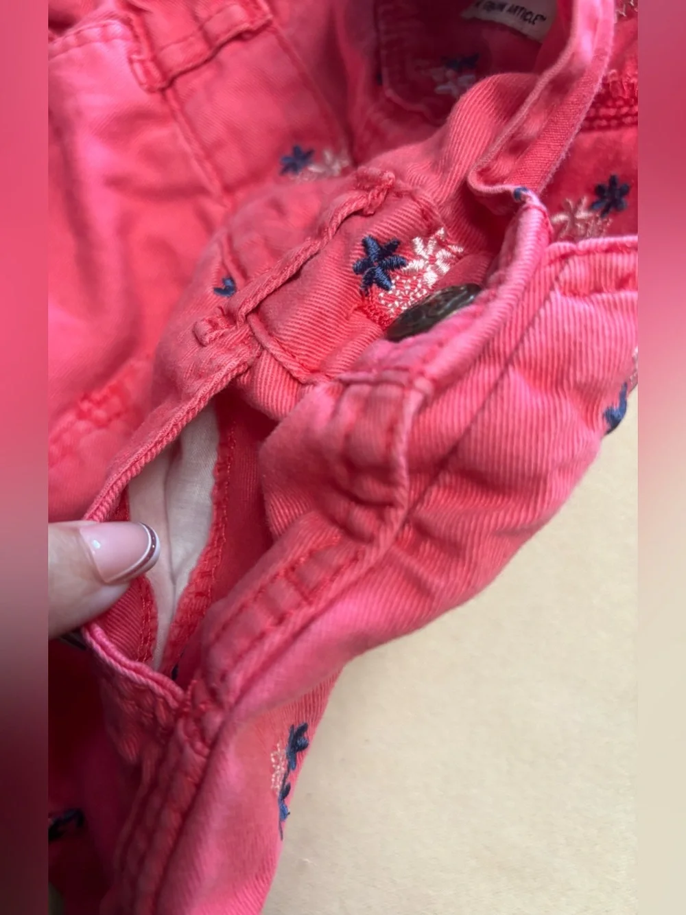 OshKosh Bgosh Baby Girl Overall Shorts 9 Months Dark Pink Flowers Embroidered